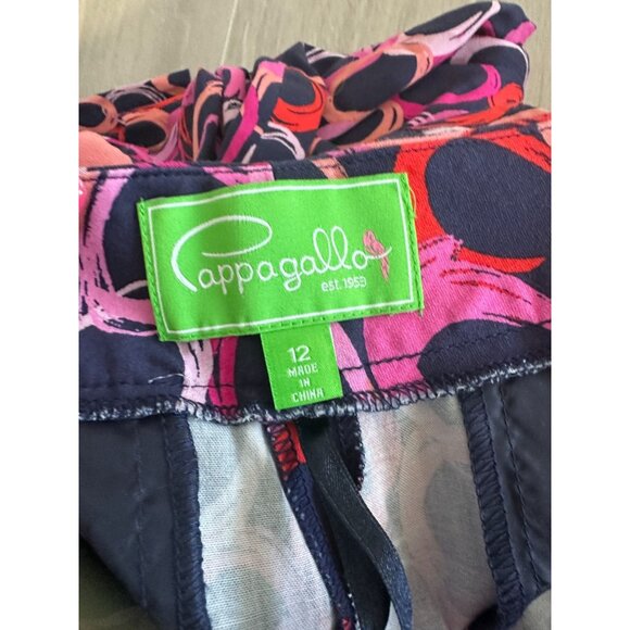 PAPAGALLO Multicolor Pink Navy Capri Pants Size 12 - Picture 9 of 10
